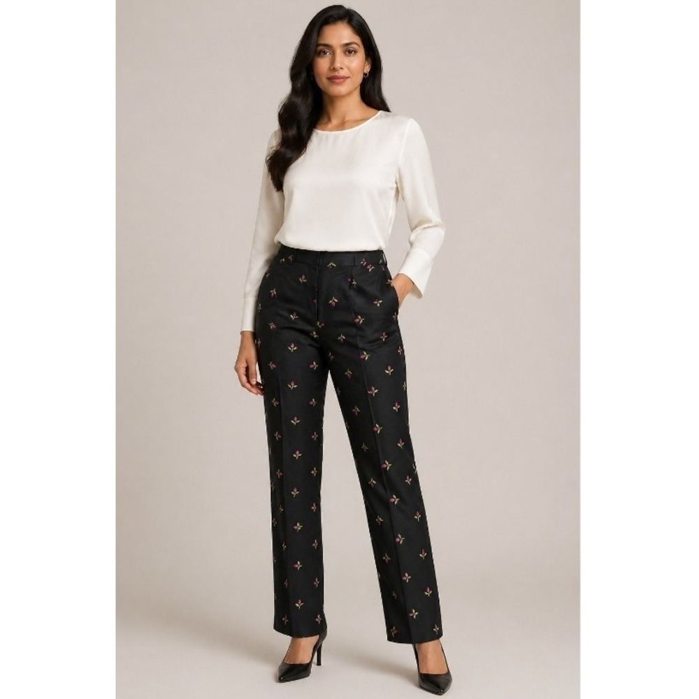 Karen Kane Floral Pants Women's Size 6 Black Straight Leg Dress Pants Super Cute